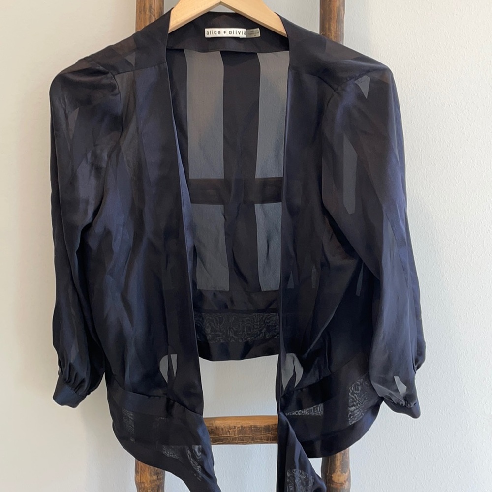 alice and olivia black wrap top